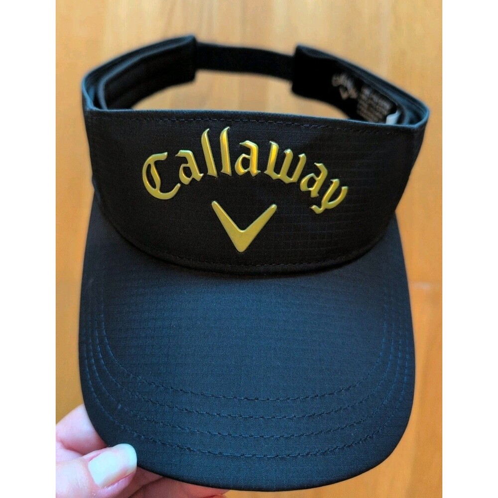 New Callaway Golf Liquid Gold Metal LOGO Black Adjustable Visor/Hat/Cap